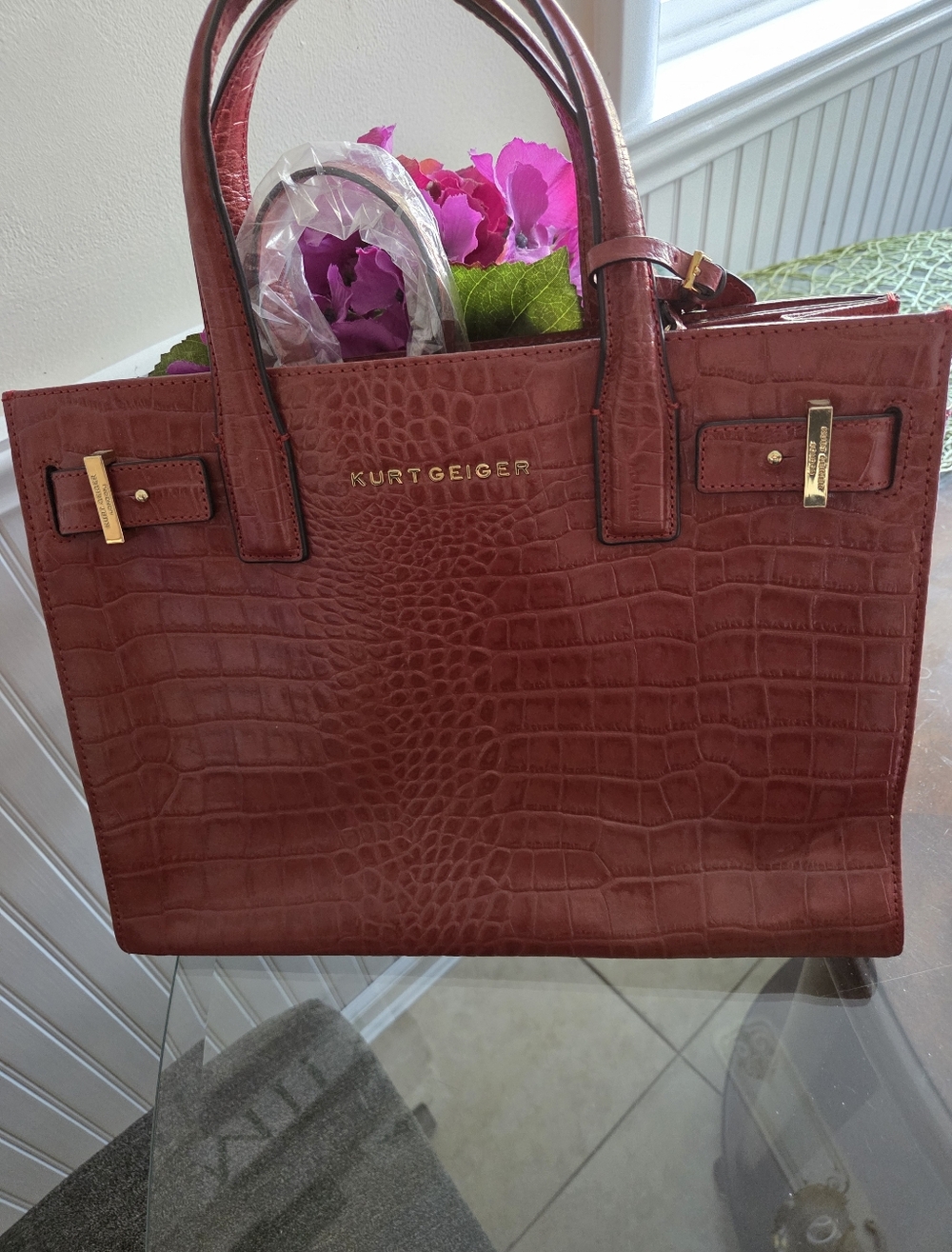 Kurt Geiger Croc-Embossed Tote/Crossbody NWOT